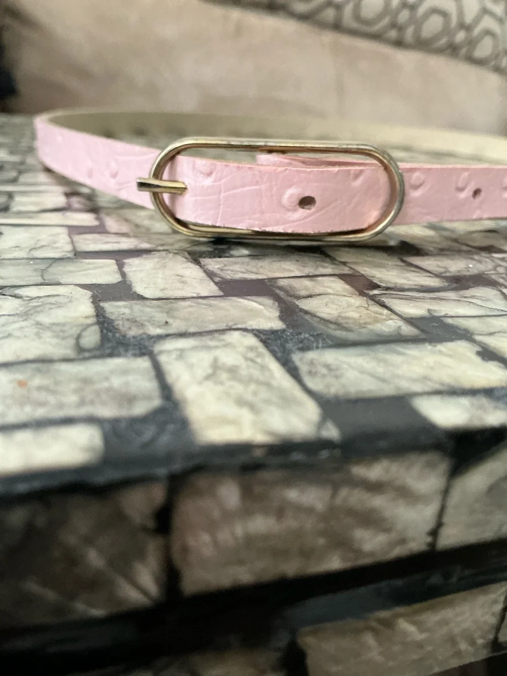 VINTAGE Pastel Pink Slim Ostrich Skin Belt